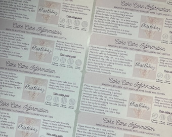 Personalised Cake Care Stickers & Round Cake cutting Guide - Cake Information Stickers - Sticker Labels for Businesses and Bakers