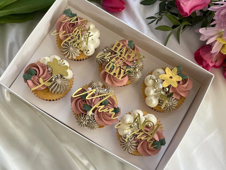 Mothers Day Themed Card Cupcake Topper Bundles Happy Mothers Day Random Bundle Gold Mirror image 3