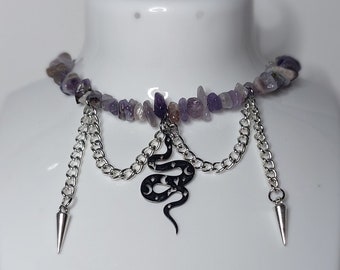 Amethyst choker alternative choker natural stone choker witchy choker alt necklace