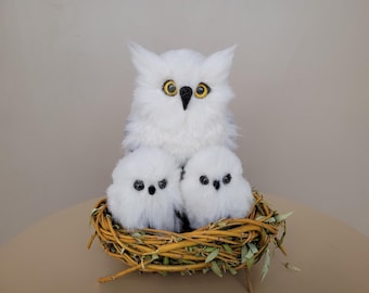 Handgemachte Filz Eule Familie im Nest: Wald Ornament