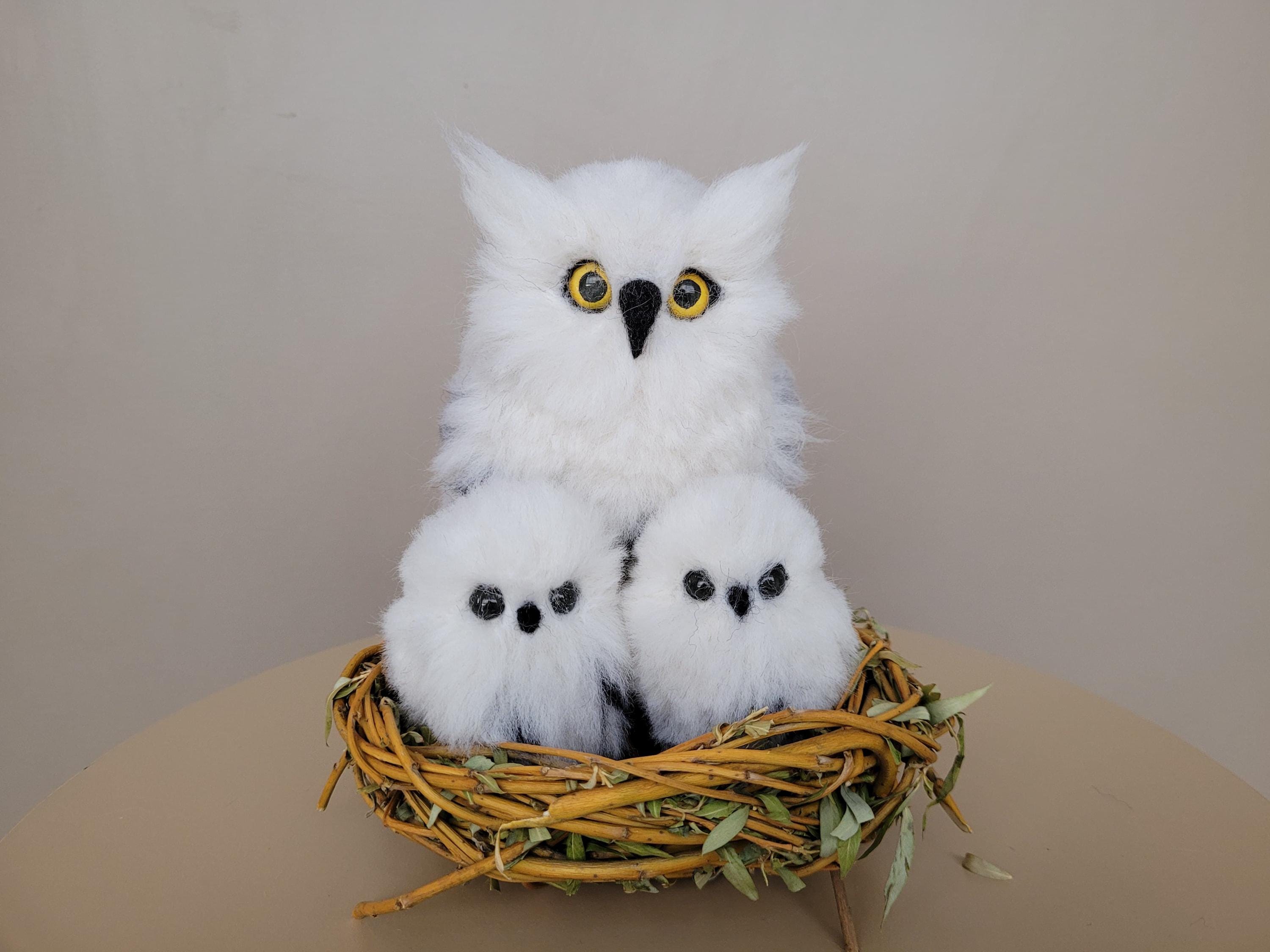 Handmade Felt Owl Family in Nest: Woodland Christmas Ornament