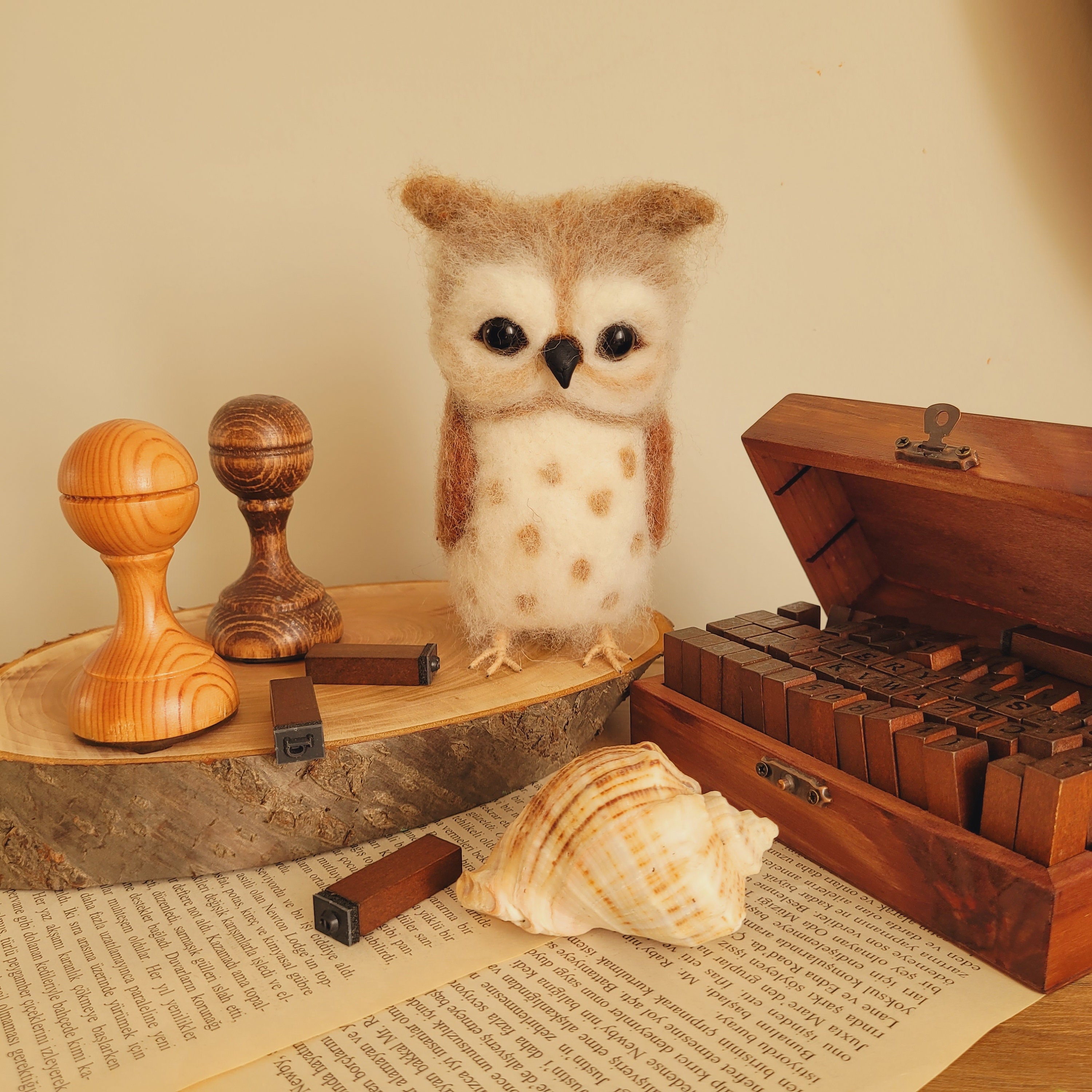 Felted Owl Figurine: Handmade Wool Ornament, Owl Decor