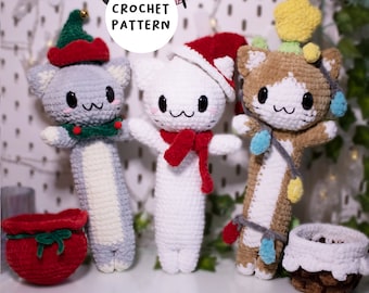 BUNDLE Twinkie, Alfie y Clausie patrones amigurumi, amigurumi navideño, gato largo