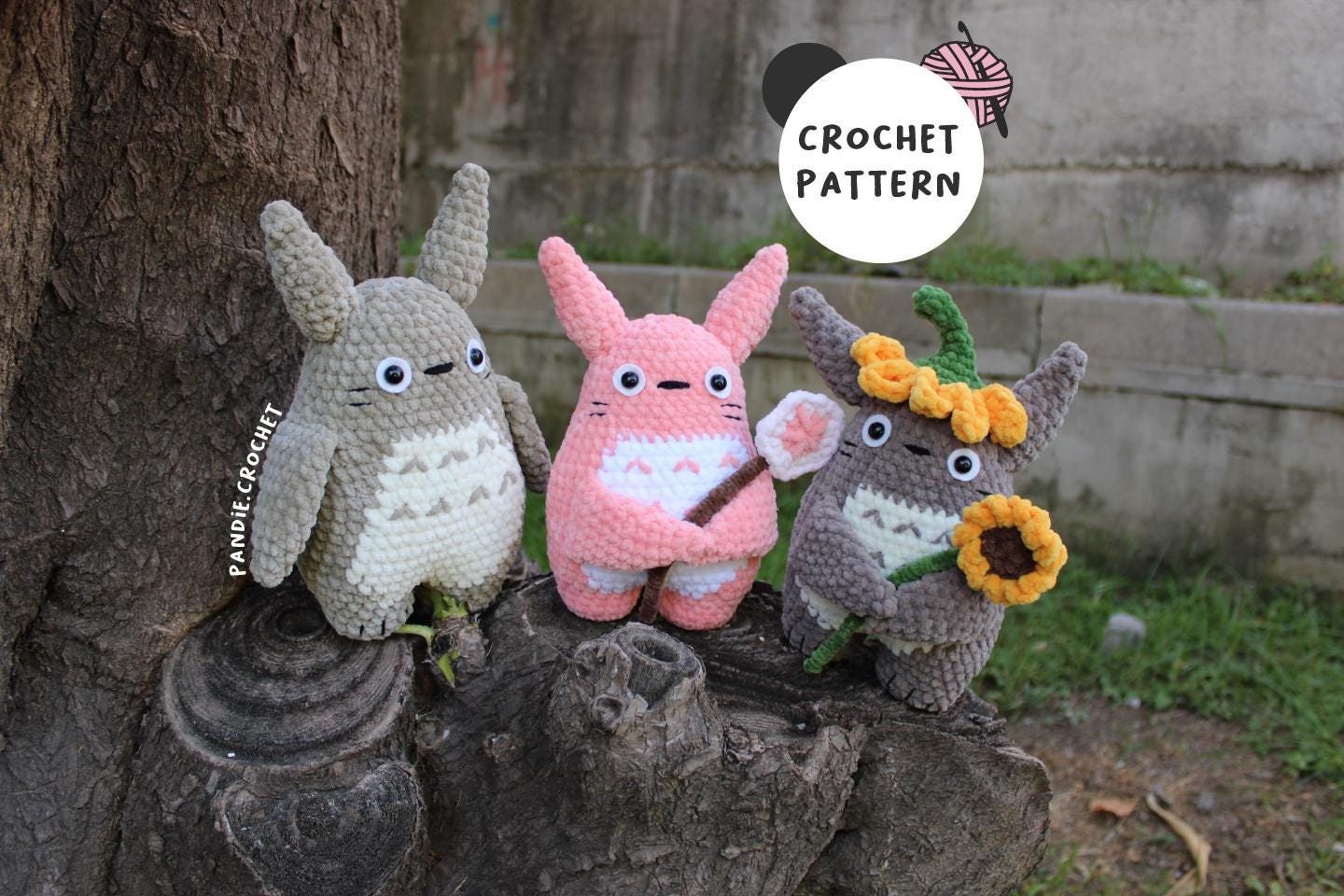 Totoro 3-1 Crochet Pattern, Totoro, Sunflower Totoro, Sakura