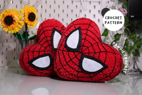 Spiderman heart pillow Crochet Pattern, Valentine Spiderman, Amigurumi  pattern, Spiderman crochet, Heart crochet, Marvel crochet