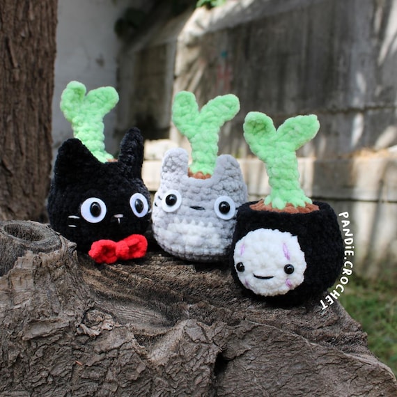 Ghibli Sprout Pot, 3-1 Crochet Pattern, Totoro, Jiji, Noface