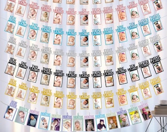 1st Birthday Photo Banner, Newborn to 12 Months, Milestone Garland