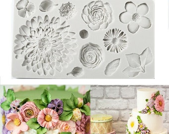 Dahlia/Sun Flower Silicone Mould, Daisies, Roses, Leaves Fondant Cake Decoration for Wedding Birthday Anniversary Party, Clay Crafts