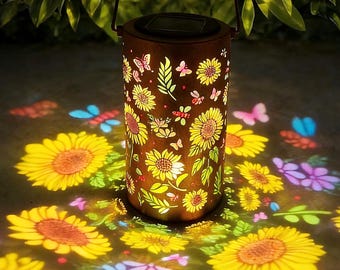 Farol solar colgante para jardín, lámpara de mesa metálica con forma de girasol, decoración impermeable para patio y jardín, regalo de otoño y Navidad para el jardín.