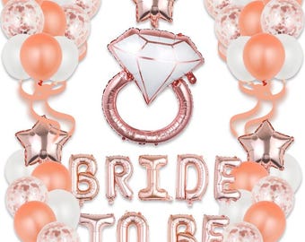 Juego de globos de oro rosa para despedida de soltera, kit de decoración para la futura novia, globos de aluminio con forma de anillo de diamantes, decoración para fondo de fiesta de despedida de soltera y fiesta de compromiso.