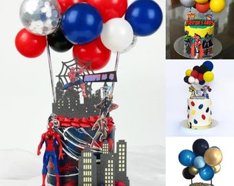 Adornos para tartas con globos, decoración para fiestas de cumpleaños, juego de 10 piezas, serie superhéroes