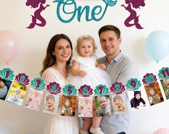 Banner de fotos para el primer cumpleaños de sirena, decoración para fiesta bajo el mar, para el registro mensual de princesas.