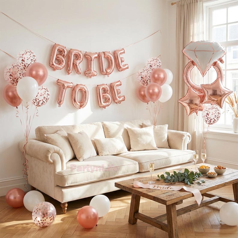 Rose Gold Bride to Be Balloon Set,Engagement Party Props,Hen Party Decorations UK image 1