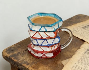 Taza de cristal con diseño de libros apilados, taza de café de 420 ml, taza de té colorida con temática literaria (Reino Unido)