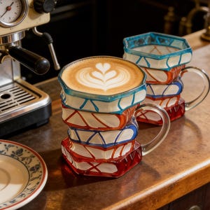 Stacked Books Glass Mug, 420ml Coffee Cup, Colourful Bookish Tea Cup UK image 5
