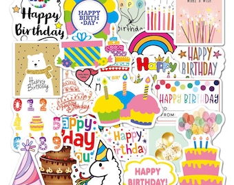 Paquete de 27 pegatinas de feliz cumpleaños, divertidas pegatinas DIY para tarjetas de regalo, planificadores, cuadernos y tazas.
