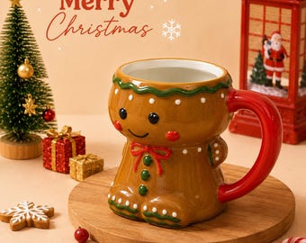 Taza con diseño de hombre de jengibre, linda taza de café navideña, taza festiva de cerámica para chocolate caliente, regalo de amigo invisible, taza de té navideña de 350 ml.