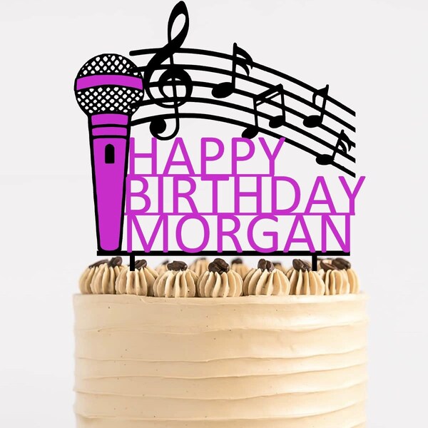 Music/Microphone/Singer Custom Personalised Birthday PLASTIC Cake Topper