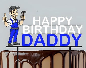 Personalised Handyman Cake Topper – Custom Name DIY Dad Birthday Decor – Builder Tradesman Tools Keepsake Gift