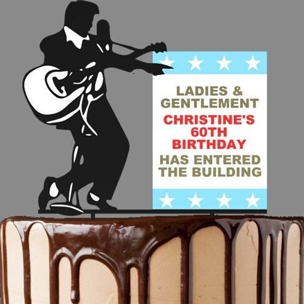 Elvis Themed Cake Topper ANY COLOUR Personalised Name - Customisable to your exact requirements