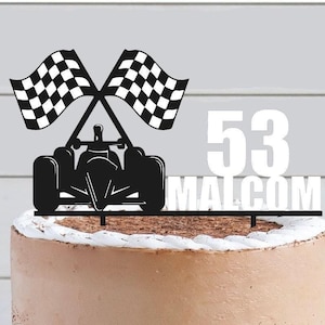 F1 Racing Car Checkered Flags ANY COLOUR Personalised Custom PLASTIC Cake Topper