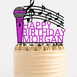 Music/Microphone/Singer Custom Personalised Birthday PLASTIC Cake Topper