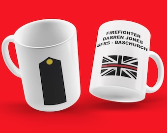 Firefighter Mug – Personalised – Custom Rank & Name – Fire Service Gift