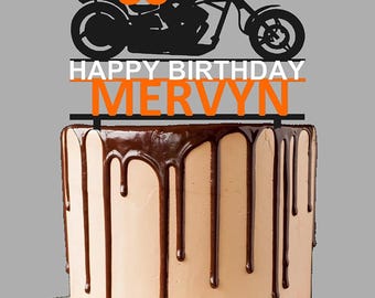Personalised HD Motorcycle Birthday Cake Topper for Men and Boys - Custom Colour