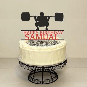 Topo de bolo de aniversário de plástico personalizado com tema de levantador de peso de academia em qualquer cor