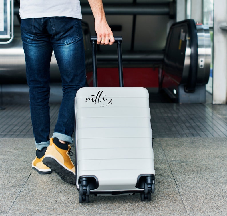 Personalized Luggage Monogram Sticker With Airplane, Travel Sticker or