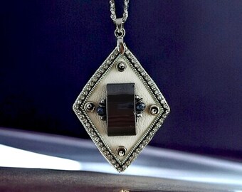 Rhombus pendant necklace, Geometric necklace math teacher gift, Minimalist necklace, Hematite pendant necklace bonus sister gift.