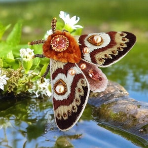 Embroidered moth pin nature lovers gift, Insect pin for nature lovers gift, Unique Christmas gift, Nature inspire gift for women.