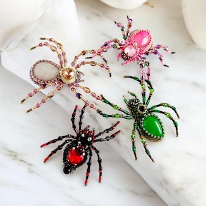 Cute spider pin Beaded insect jewelry good luck gift Crystal Halloween brooch spooky season Halloween gothic pin Handcrafted creepy spider.