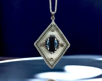 Rhombus pendant necklace, Geometric necklace math teacher gift, Minimalist necklace, Black crystal necklace bonus sister gift.