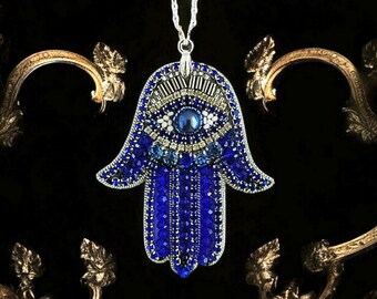 Blue Hamsa necklace, Evil eye Hamsa necklace cute spiritual gifts, Spiritual protection necklace Hamsa hand, Dainty hamsa pendant.