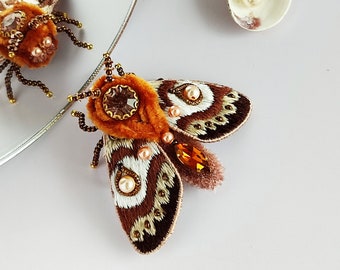 Embroidered Moth brooch for women, Luxury insect jewelry, Design birthday gift, Unique Christmas gift, Nature inspire gift for women.