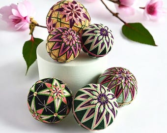 Temari Ball Hanging Embroidered Christmas Tree Decor - Colorful Ornaments, Japanese Lover Gifts