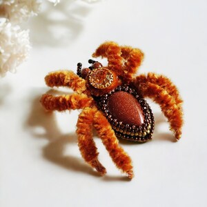 Tarantula brooch, Beaded spider brooch, Insect pin for nature inspired gift, Tarantula pin for good luck gifts, Arachnid.