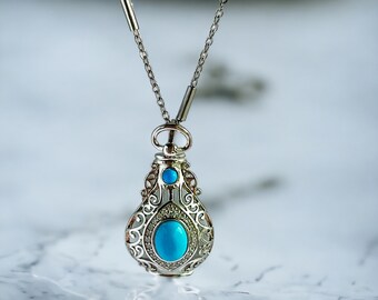 Blue turquoise pendant necklace Sleeping beauty silver turquoise necklace Minimalist necklace with bohemian pendant.