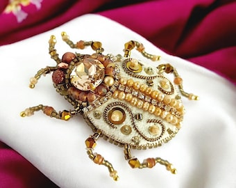 Beaded Bug Brooch: Embroidered Beetle Pin, Cottagecore Jewelry