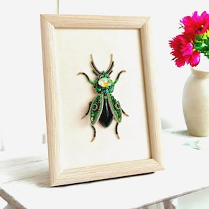 Beaded Beetle 3D Wall Art: Framed Embroidered Insect Decor