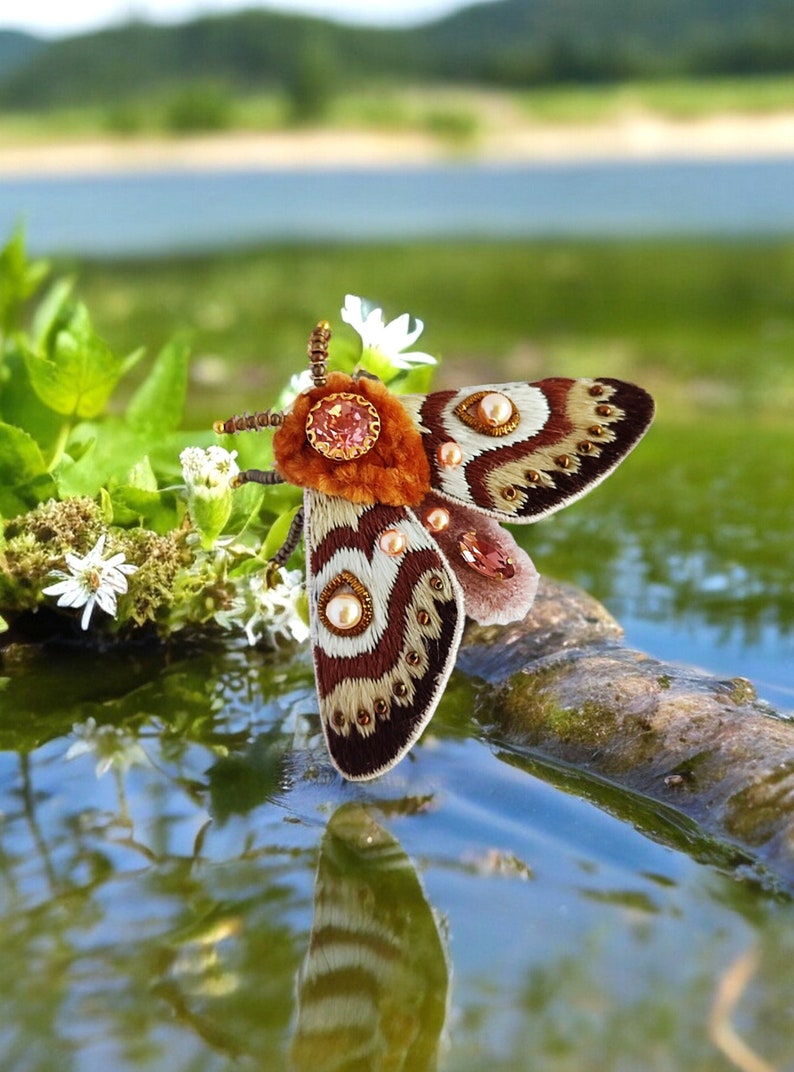 Embroidered Moth brooch for women, Luxury insect jewelry, Design birthday gift, Unique Christmas gift, Nature inspire gift for women.