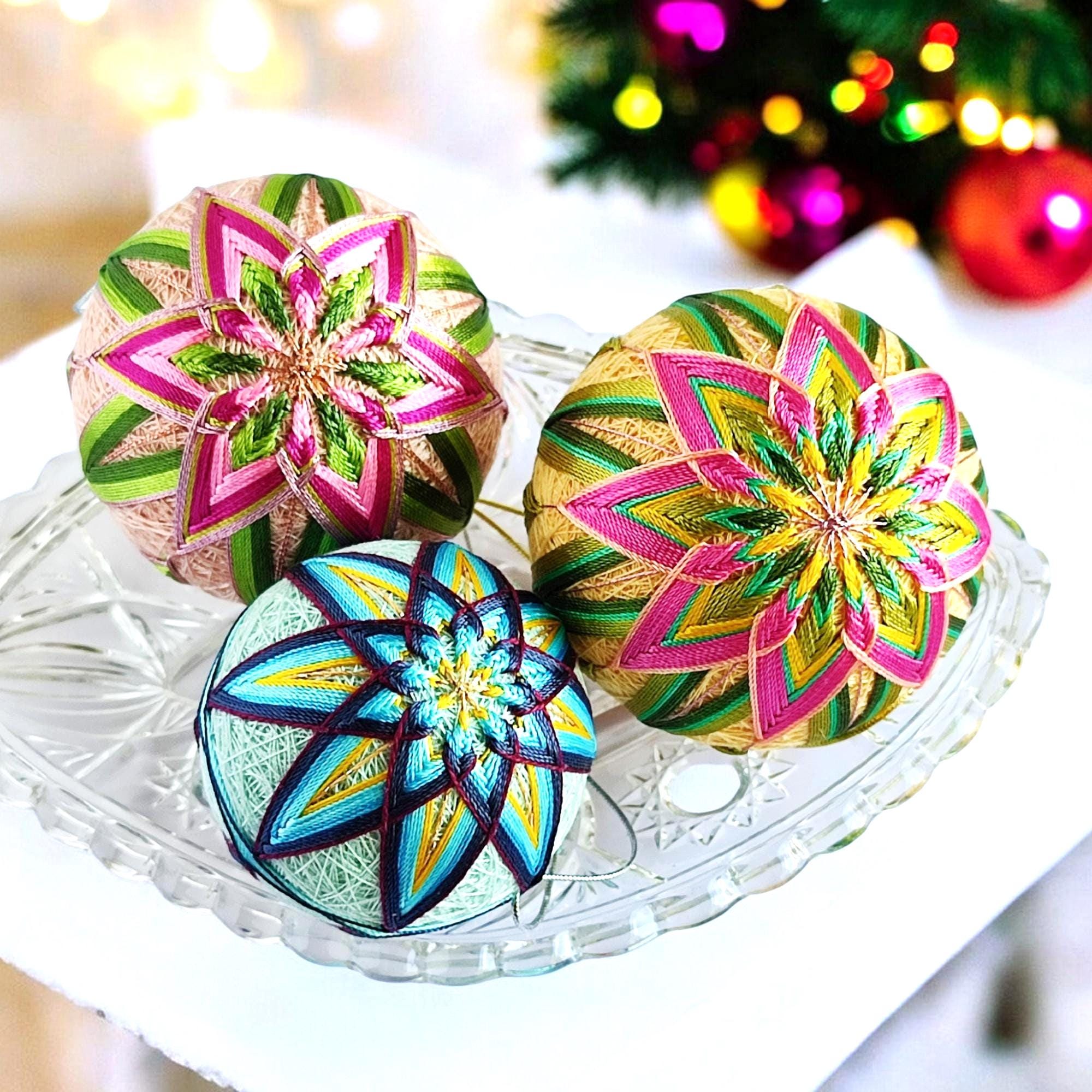 Temari Balls Embroidered Tree Decorations, Japanese Lover Handmade