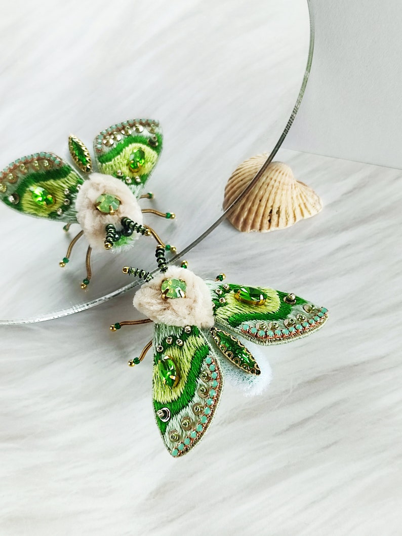 Embroidered Moth brooch for women, Luxury insect jewelry, Design birthday gift, Unique Christmas gift, Nature inspire gift for women. image 9