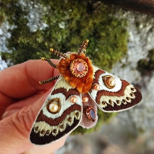 Embroidered Moth brooch for women, Luxury insect jewelry, Design birthday gift, Unique Christmas gift, Nature inspire gift for women. image 5