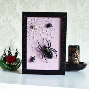 Beaded Spider Framed Wall Art: Goth Oddities Decor