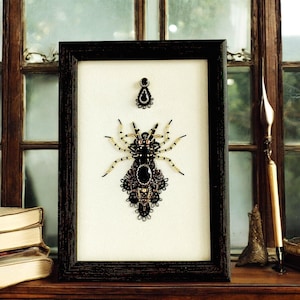 Victorian Framed Beetle Art: Embroidered Insect Wall Decor