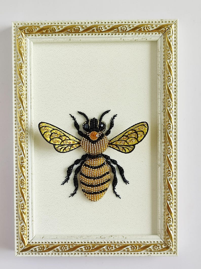 Artistic embroidered bee craft ideal for insect enthusiasts and collectors