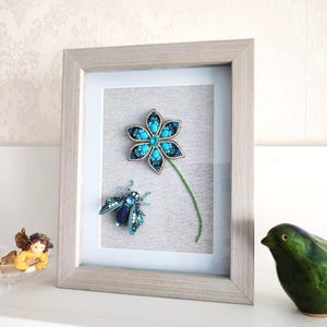 Beaded Beetle 3D Embroidery Art: Framed Insect Wall Decor