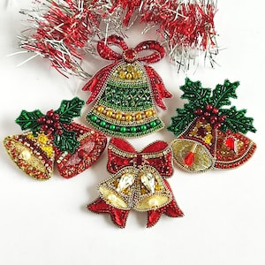 Handcrafted Christmas Bell Brooch, Festive Holiday Jewelry, Christmas Design Gift